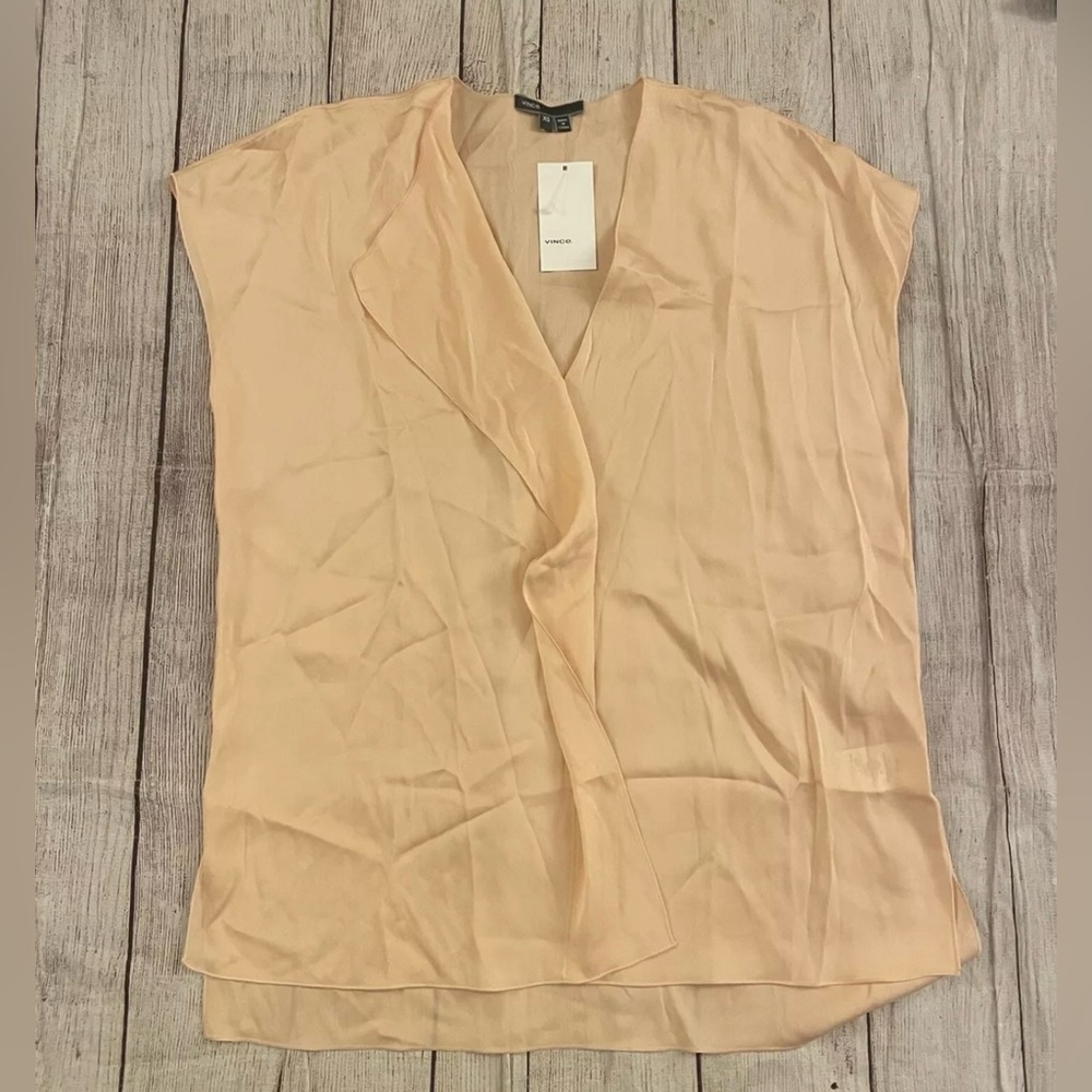 Vince Silk Blouse Top Size XS Tuberose Short Sleeves READ